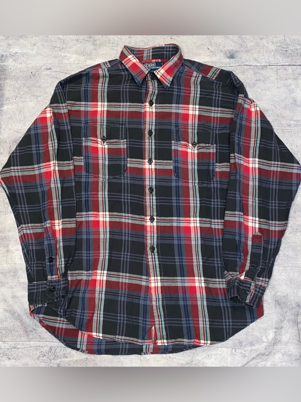 Vintage 90s Polo Ralph Ranch Country Madras Plaid Button Pocket Cotton Shirt L